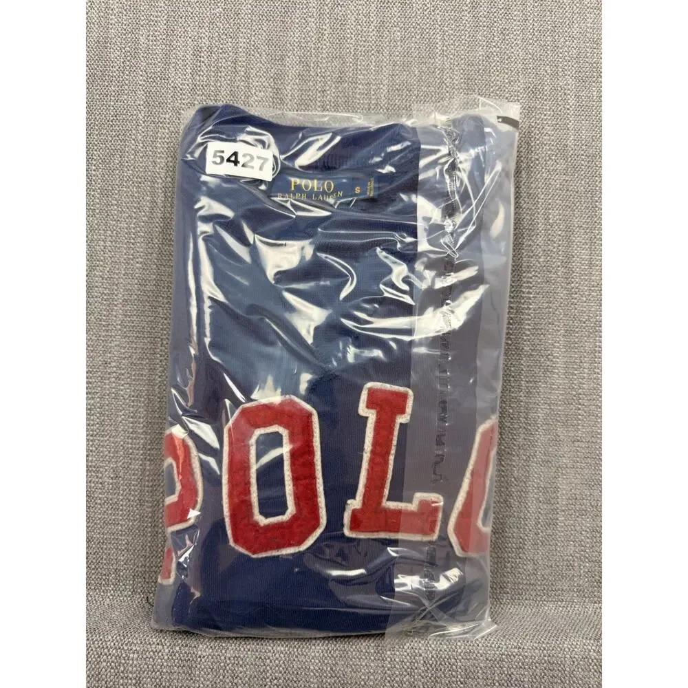 Polo Ralph Lauren Sweatshirt Small Blue Fleece Crewneck Spell Out Logo